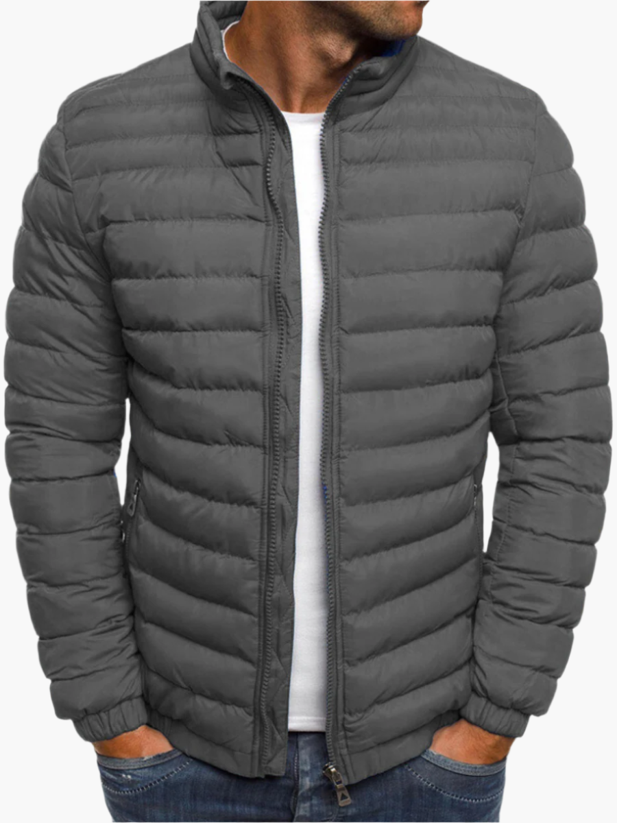 Men's black quilted jacket modern slim fit with premium insulated diamond-stitch pattern