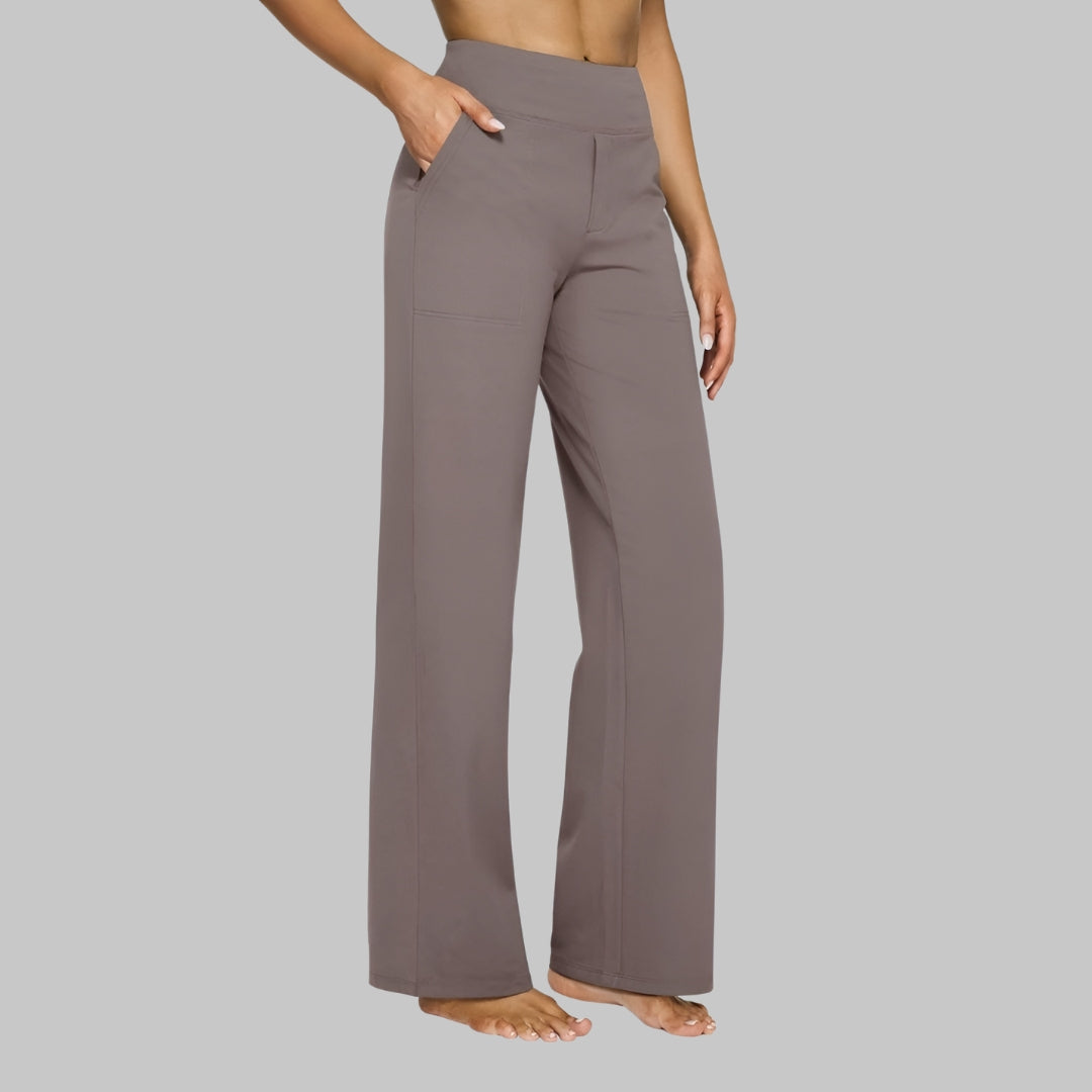 Women's high waist straight-leg performance pants with smooth sculpting waistband for active wear