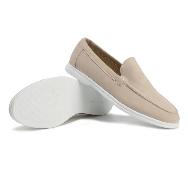 Men's old money suede loafers lightweight brushed finish flexible white sole everyday comfort