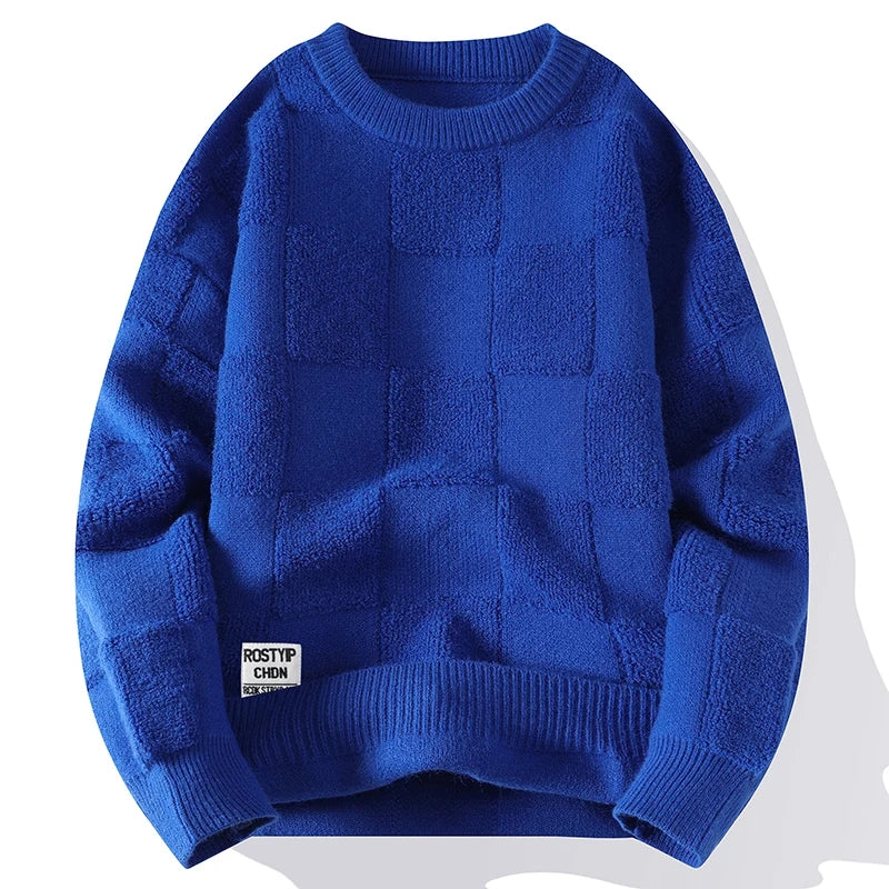 Men's slim-fit knitted wool sweater in neutral tone, modern cut for work and casual wear