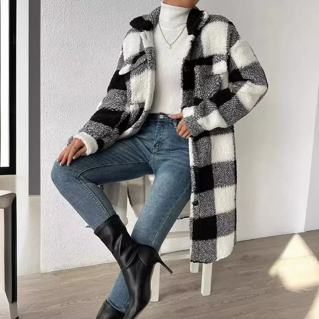 Women's plaid sherpa jacket oversized relaxed fit ultra-soft cozy autumn layering outerwear