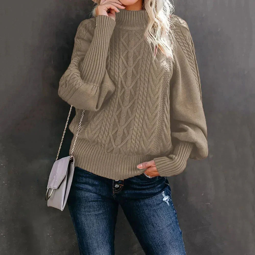 Women's oversized cable knit sweater high neck relaxed fit cozy textured pullover for layering