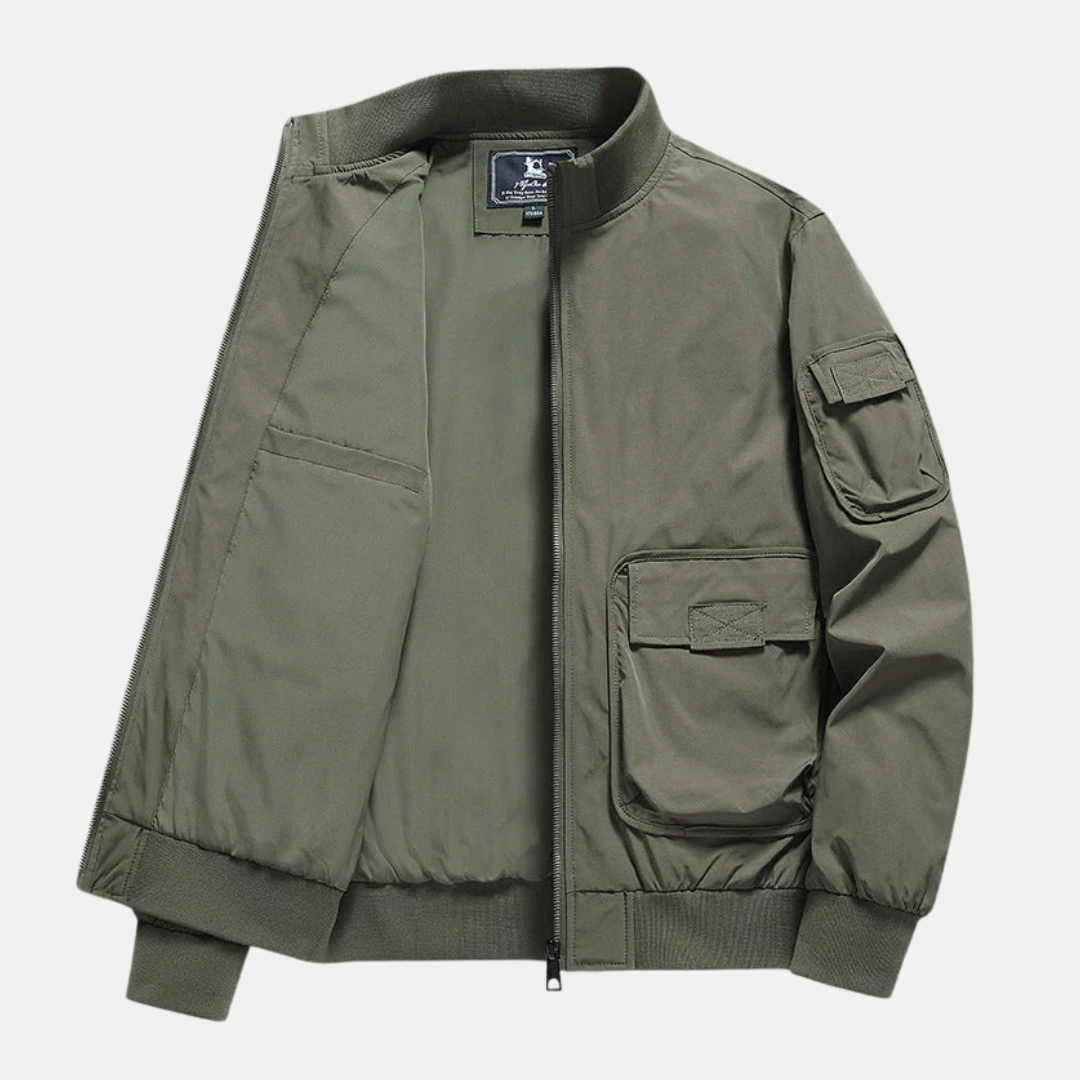 Men's navy bomber jacket relaxed fit lightweight wind-resistant full-zip with patch pockets