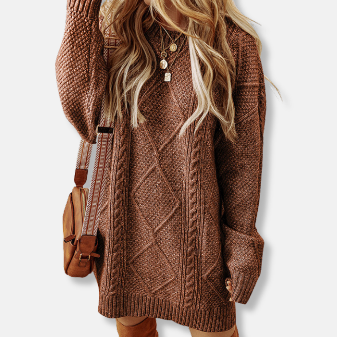 Women's cable knit sweatshirt loose fit knee-length long sleeves cozy everyday pullover