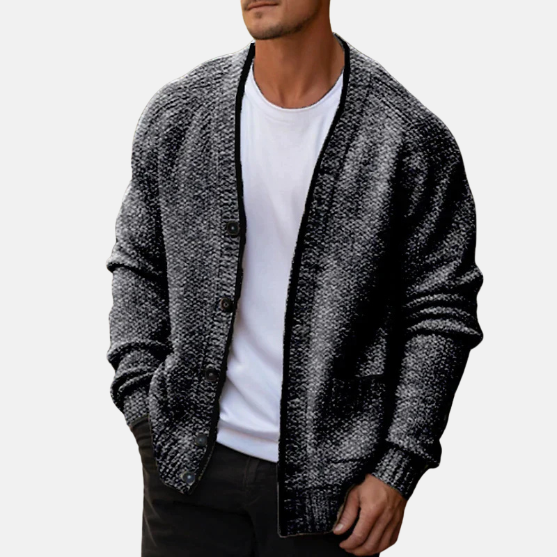 Men's wool blend relaxed fit V-neck cardigan sweater with button-front closure for everyday layering