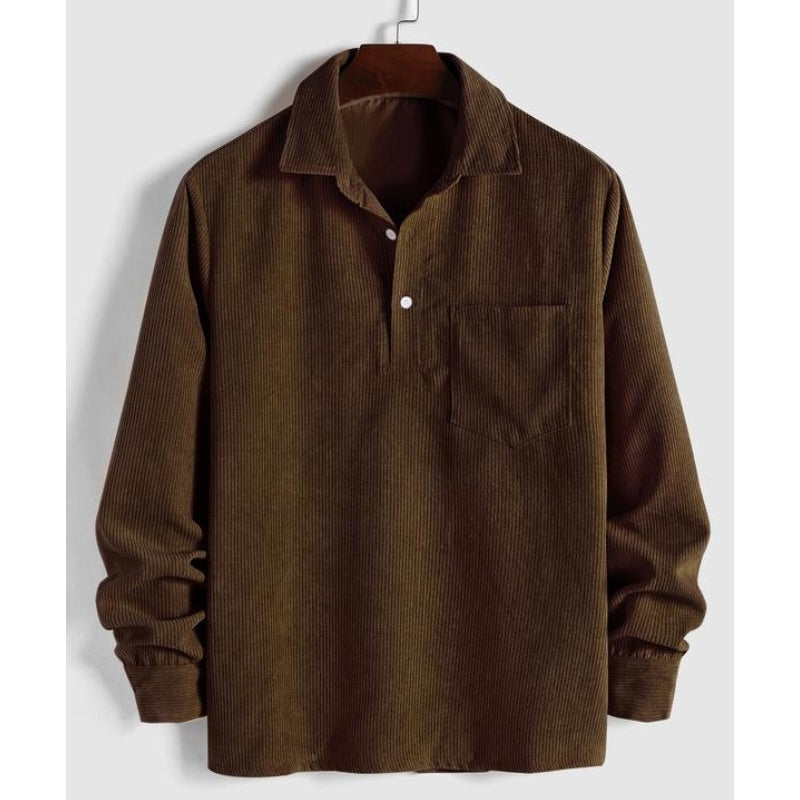 Men's relaxed fit collared pullover shirt long sleeve casual style versatile everyday wear