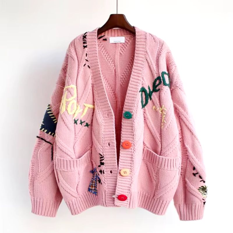 Patcha multicolor textured knit cardigan with colorful pops, cozy soft fabric for fashion lovers