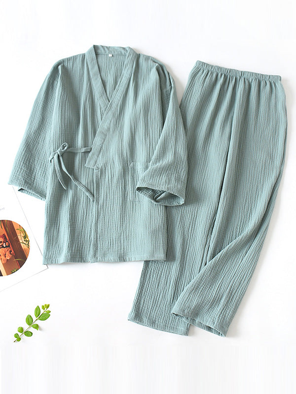 Women's wrap-style relaxed pajama set elegant sleepwear with flattering front-wrapped silhouette