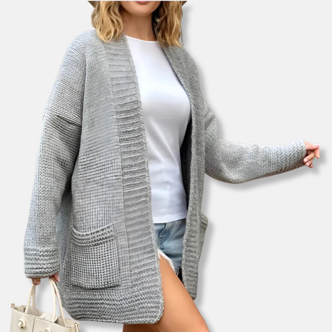 Women's oversized open-front knit cardigan cozy long-line style for effortless autumn layering