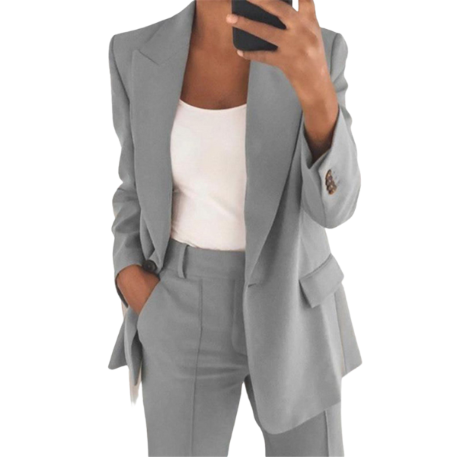Women's elegant two-piece blazer set with matching pants, polished workwear in durable fabric for fall