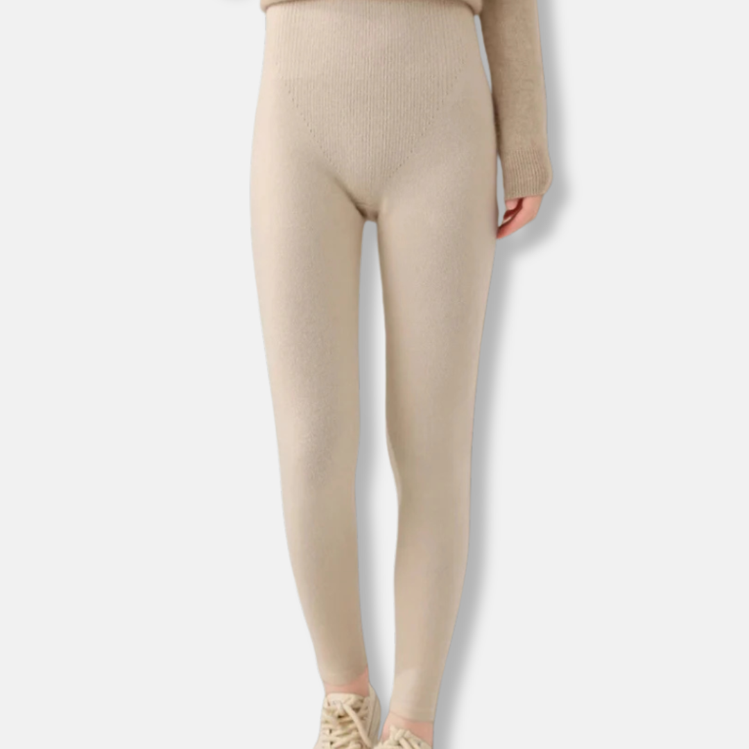 Women's slim fit stretch knit leggings in full length with ribbed waistband for workout comfort