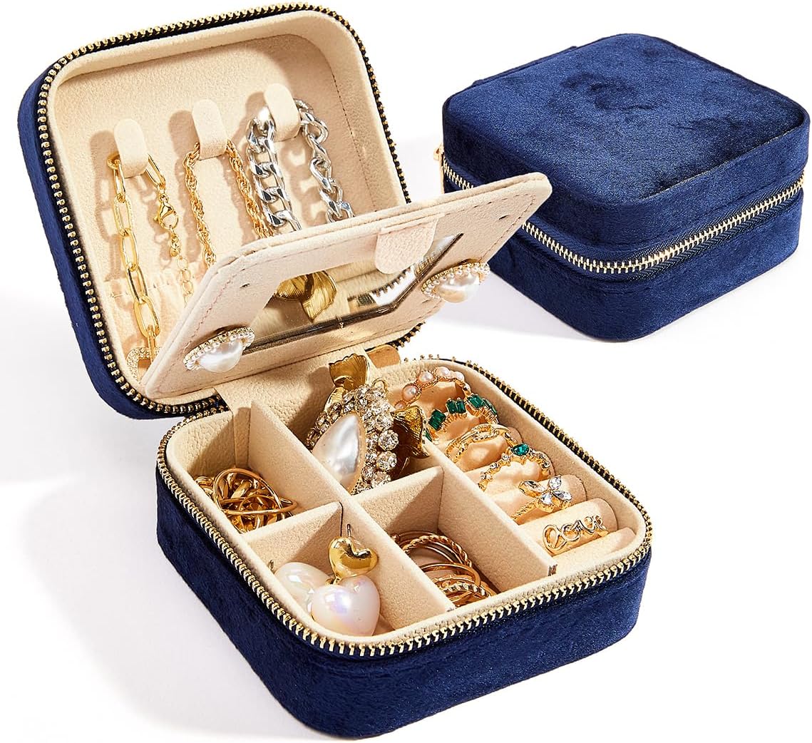 Rivelle premium velvet-lined travel jewelry box with secure compartments for rings and earrings