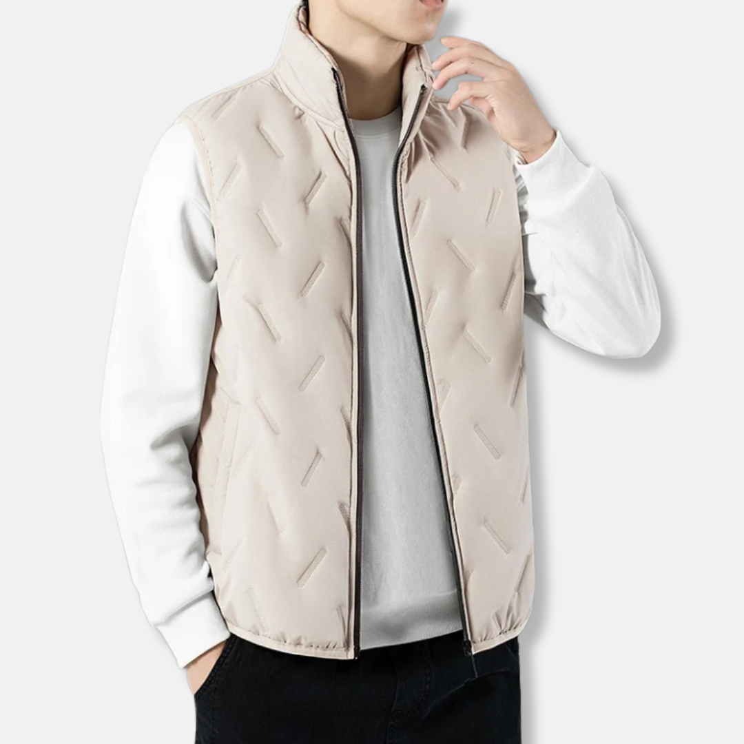 Men's quilted chevron insulated vest sleeveless stand collar regular fit lightweight layering
