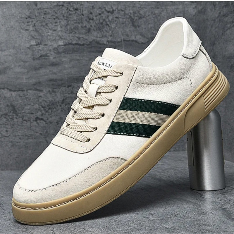 Latham men's white Italian leather sneakers, sleek urban low-top style with cushioned insoles