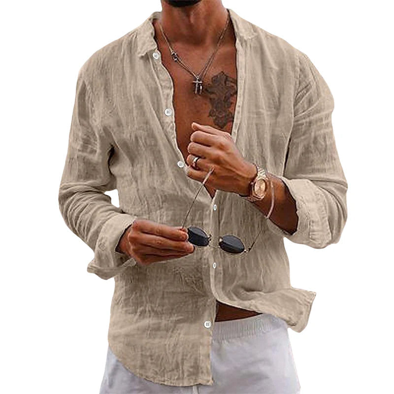 Anderson men's white linen shirt smart-casual cotton-linen blend breathable lightweight summer button-up