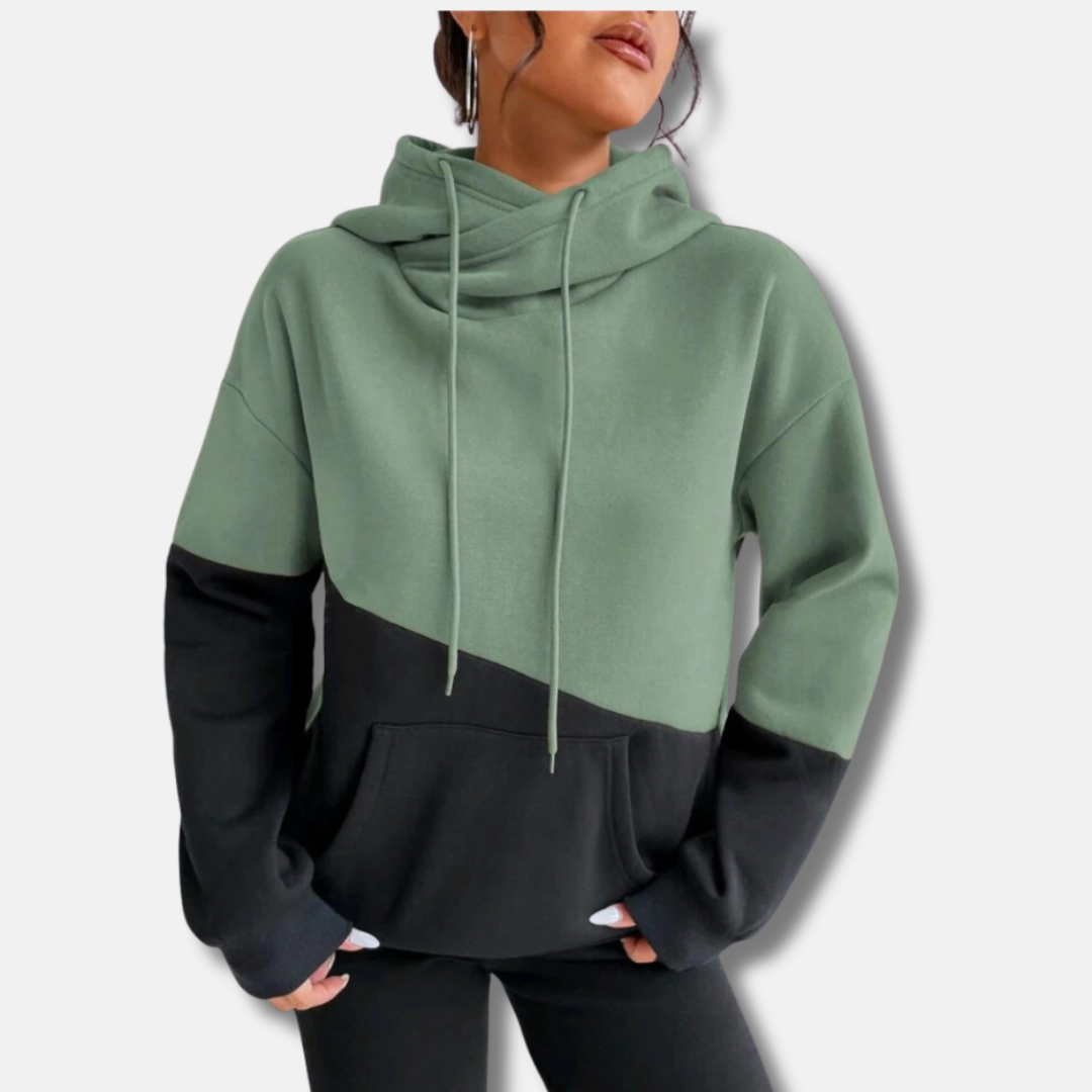 Women's relaxed fit soft knit colorblock hoodie with kangaroo pocket in casual everyday style
