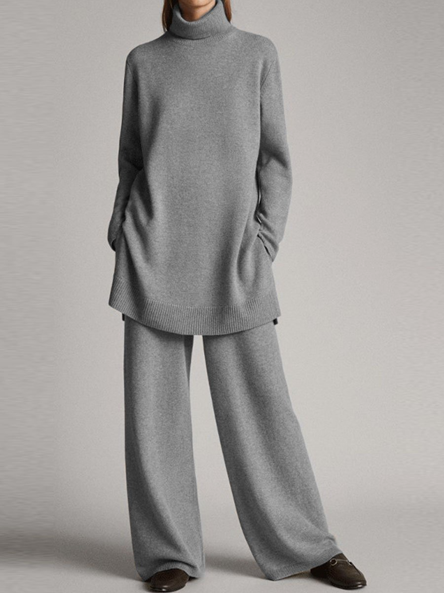 Women's cream oversized knit lounge set relaxed fit cozy winter two-piece with ribbed texture