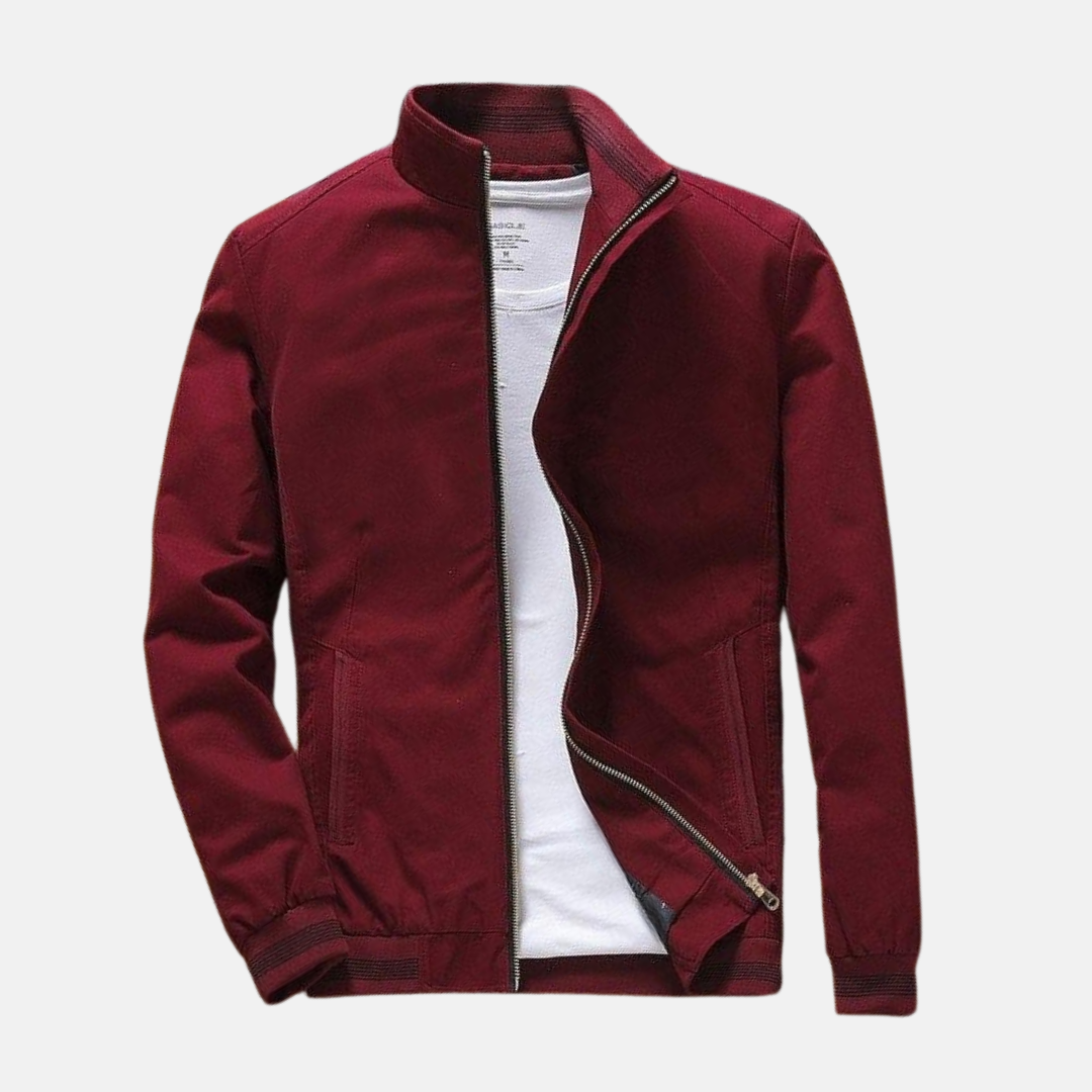 Men's relaxed fit bomber jacket breathable cotton full-zip ribbed edges casual streetwear
