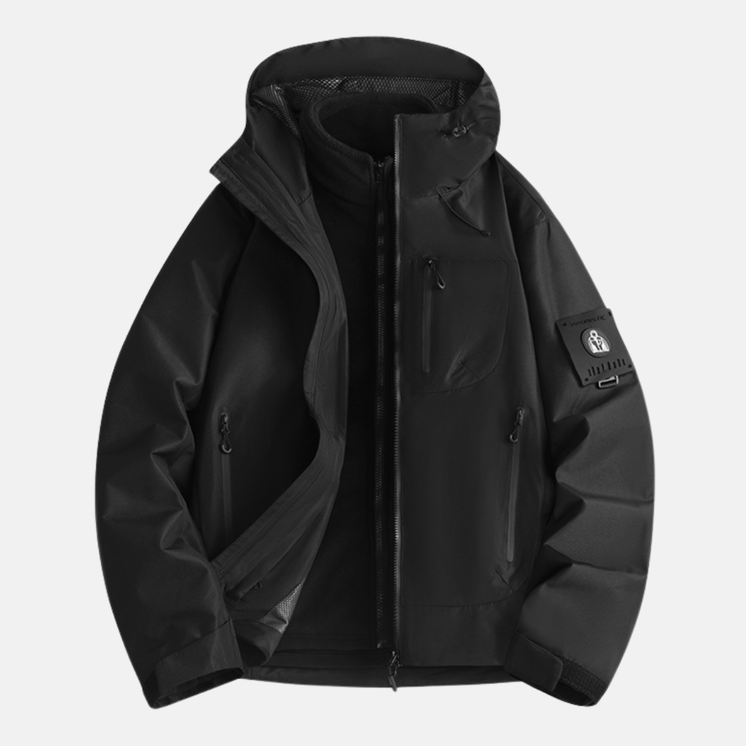 Men's 3-in-1 modular jacket technical fabric versatile hood zipper all-season urban outerwear