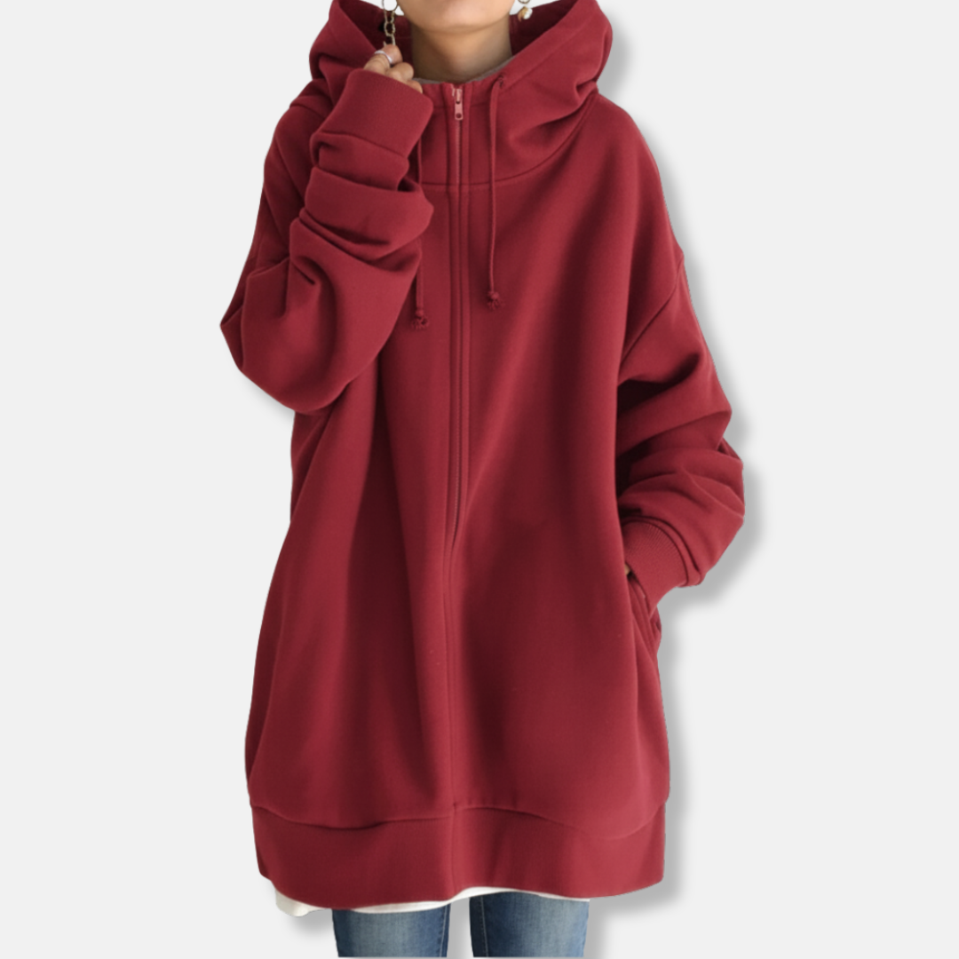 Women's oversized plush fleece zip-front hoodie in casual relaxed fit for cozy fall winter style