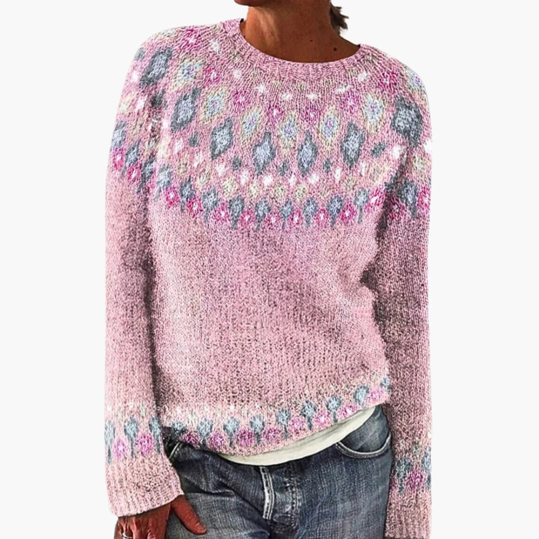 Women's loose-fit textured knit sweater in neutral tone, cozy relaxed cut for effortless cold-weather layering