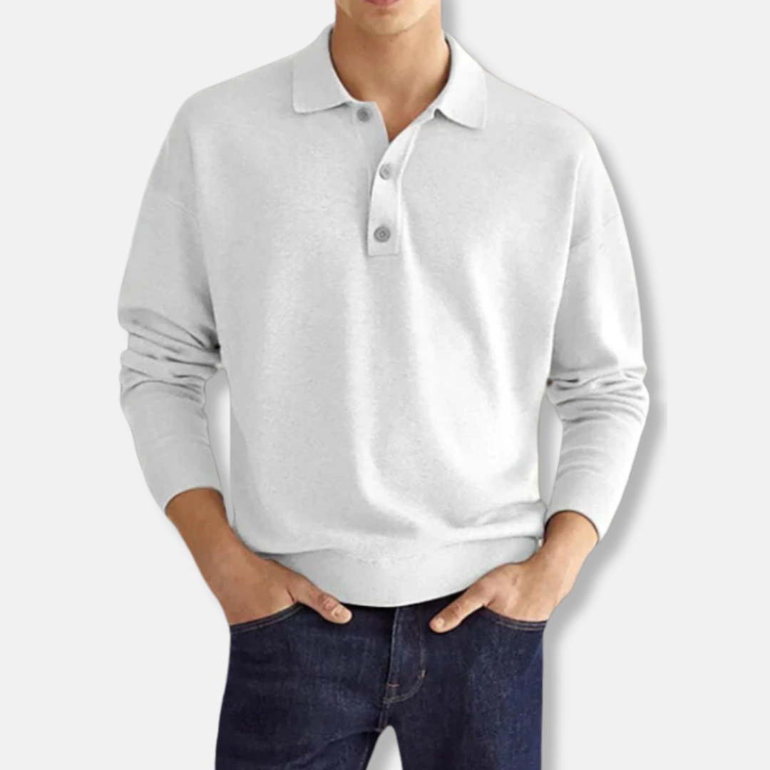 Men's cotton blend polo collar sweater relaxed fit long sleeve smart casual pullover