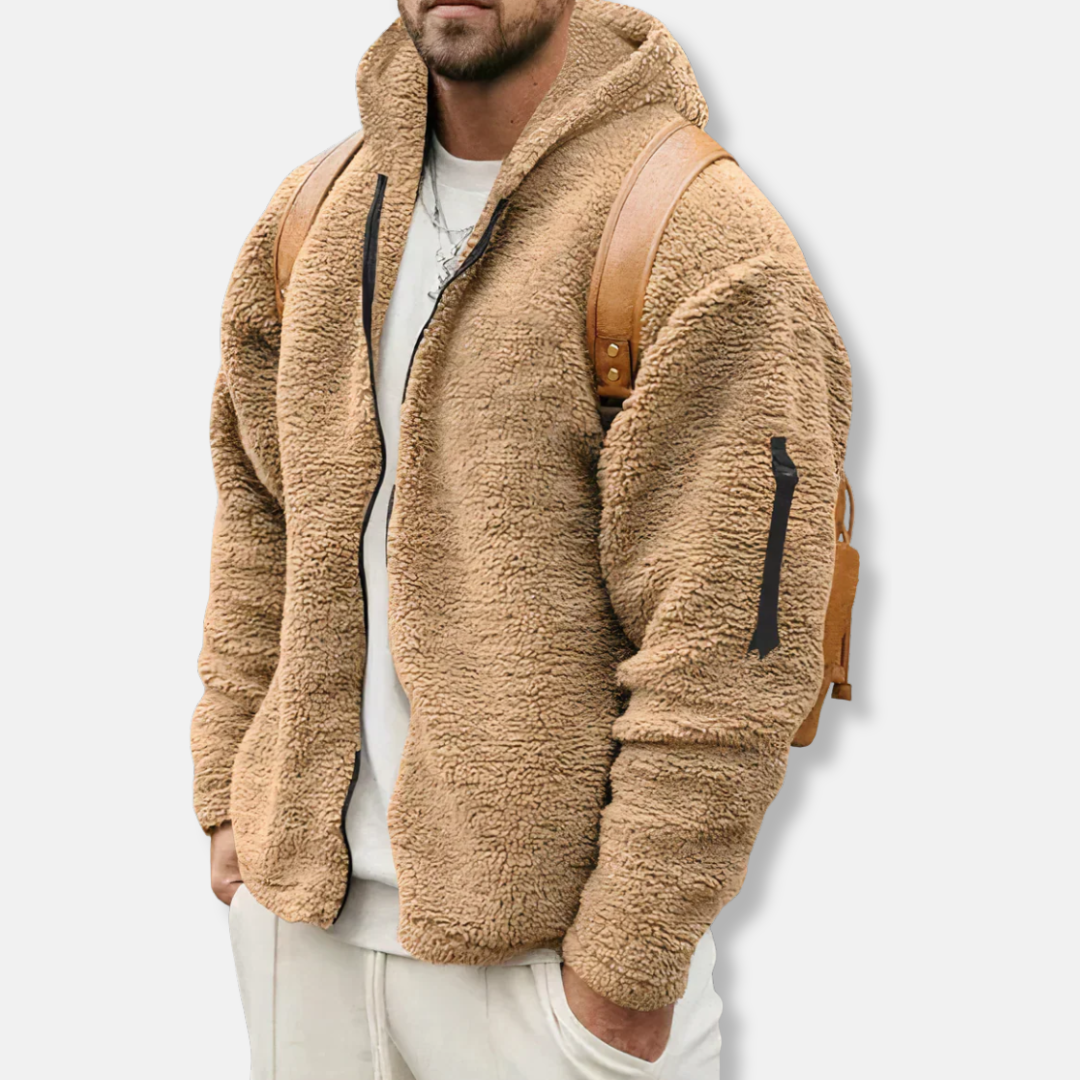 Men's sherpa fleece full-zip hoodie relaxed fit plush cozy winter outerwear by Urbann-Vibe