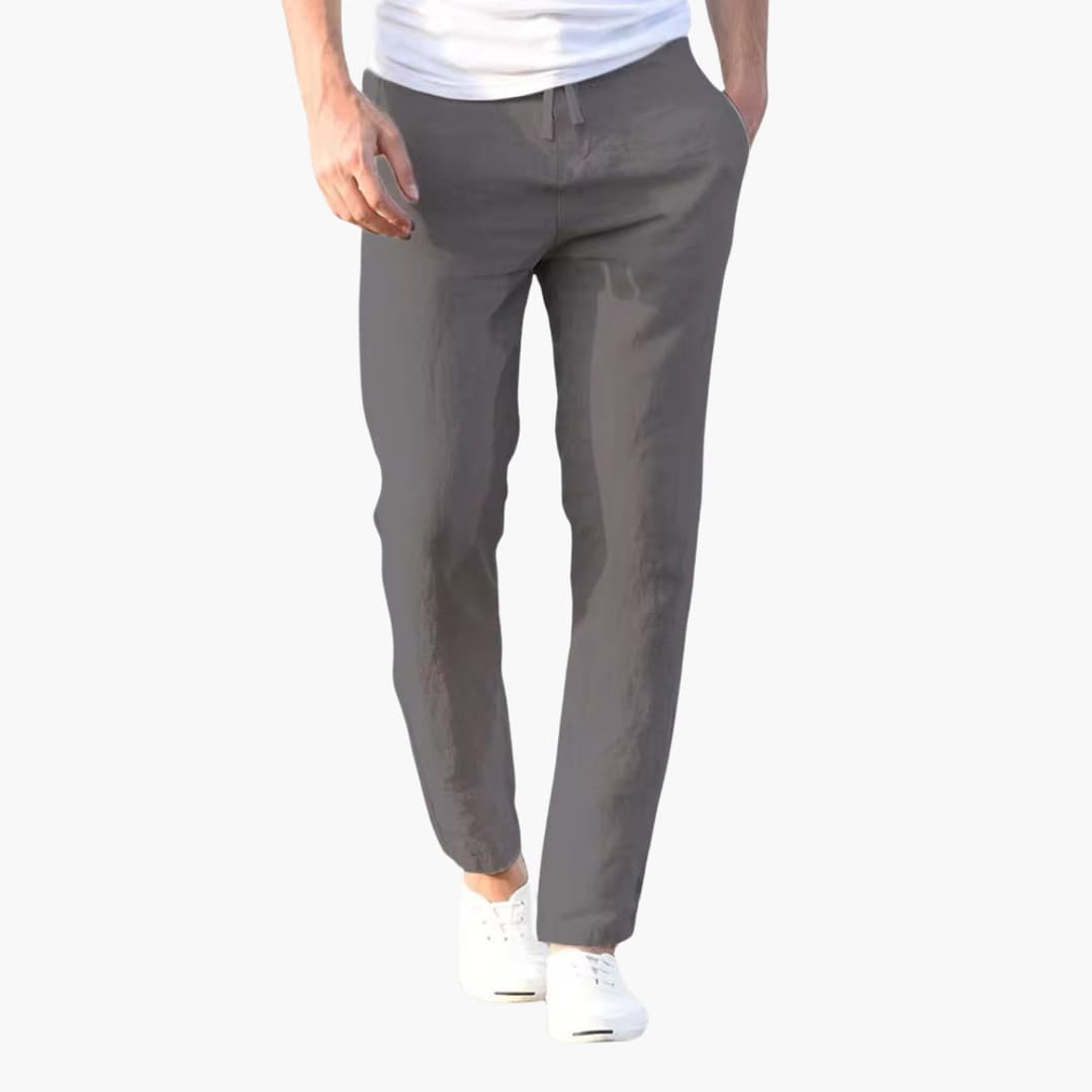 Men's slim fit drawstring waist trousers, lightweight breathable fabric for office everyday wear