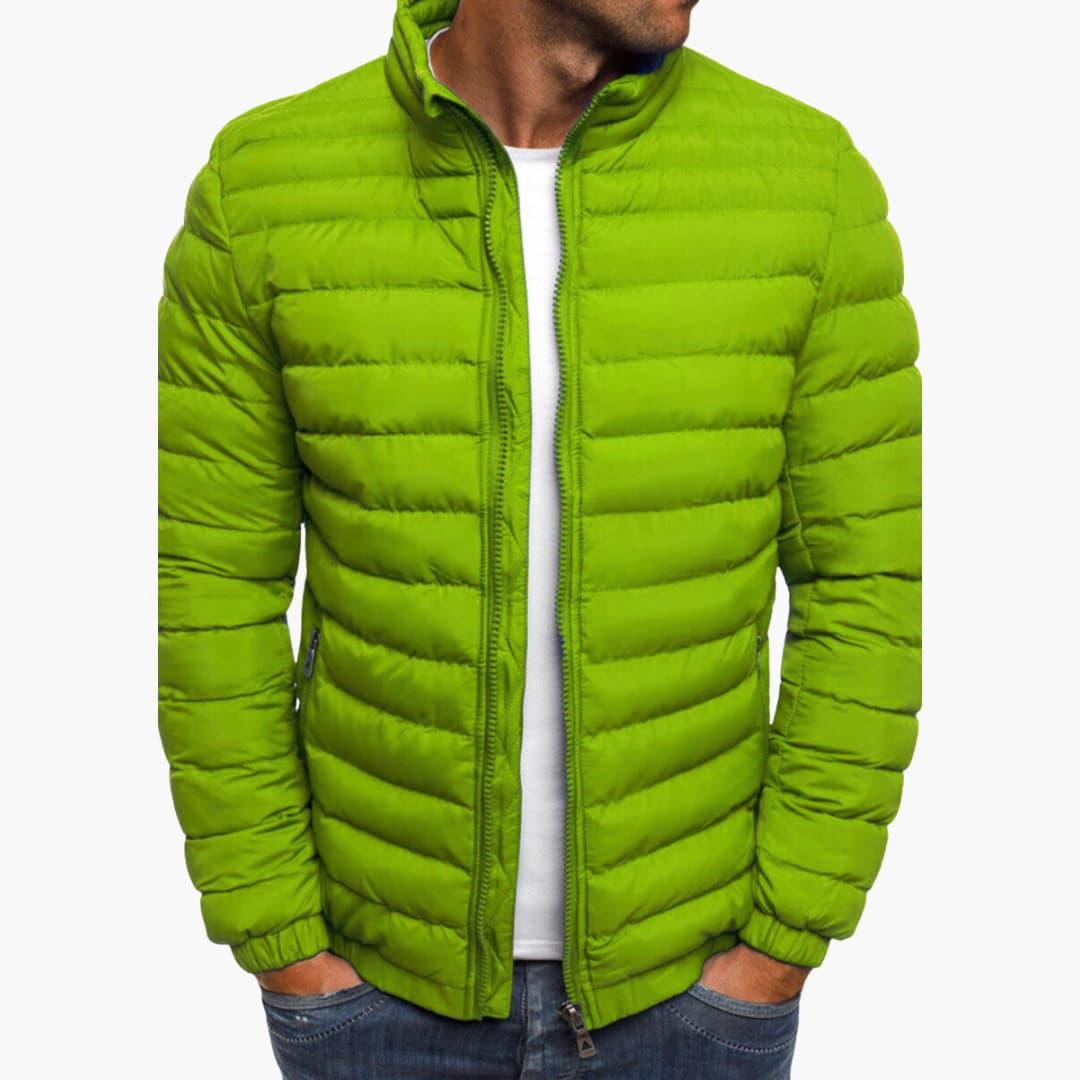 Men's black quilted zip-up padded jacket straight cut insulated urban daily wear warmth
