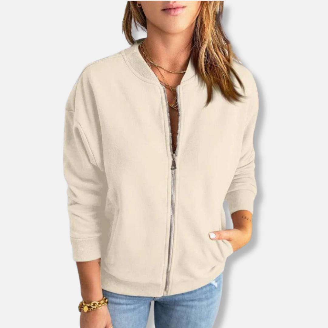 Women's lightweight casual jacket with zipper and ribbed edge in relaxed silhouette for everyday wear