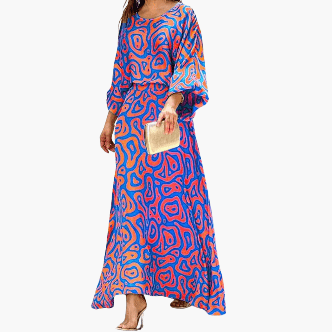 Women's boho print maxi dress flowing silhouette floor-length exclusive pattern all-day comfort