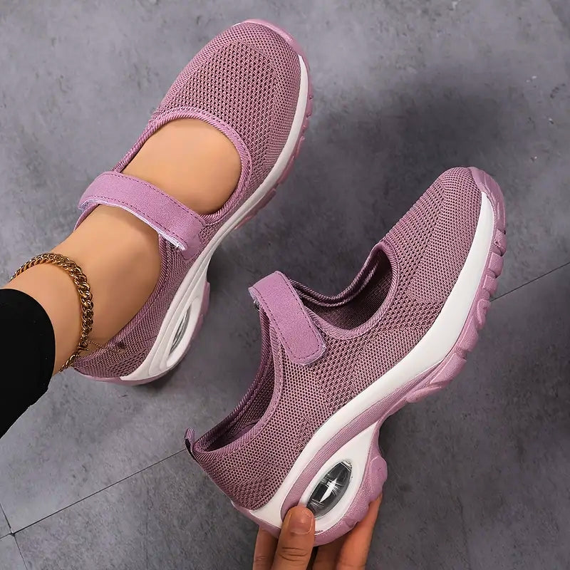 Women's white Mary Jane orthopedic sneakers with air cushion sole and supportive arch design