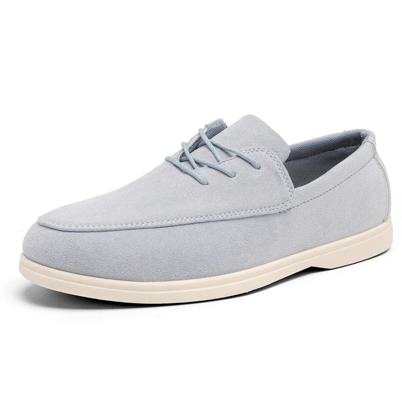 Men's brown brushed suede lace-up loafer with hand-stitched detailing and hidden stretch panel