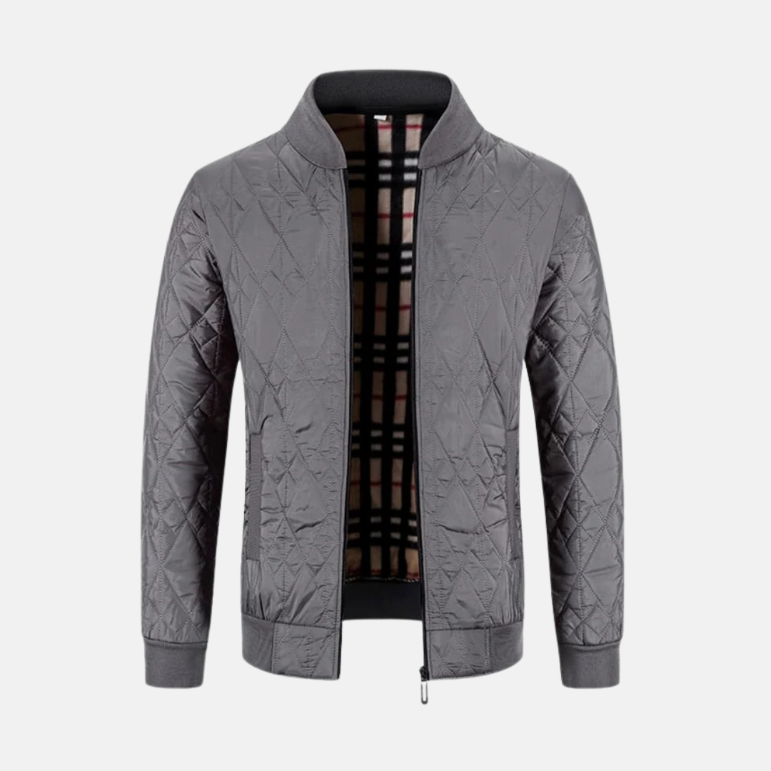 Men's dark polyester bomber jacket diamond quilted pattern full-zip regular fit smart casual