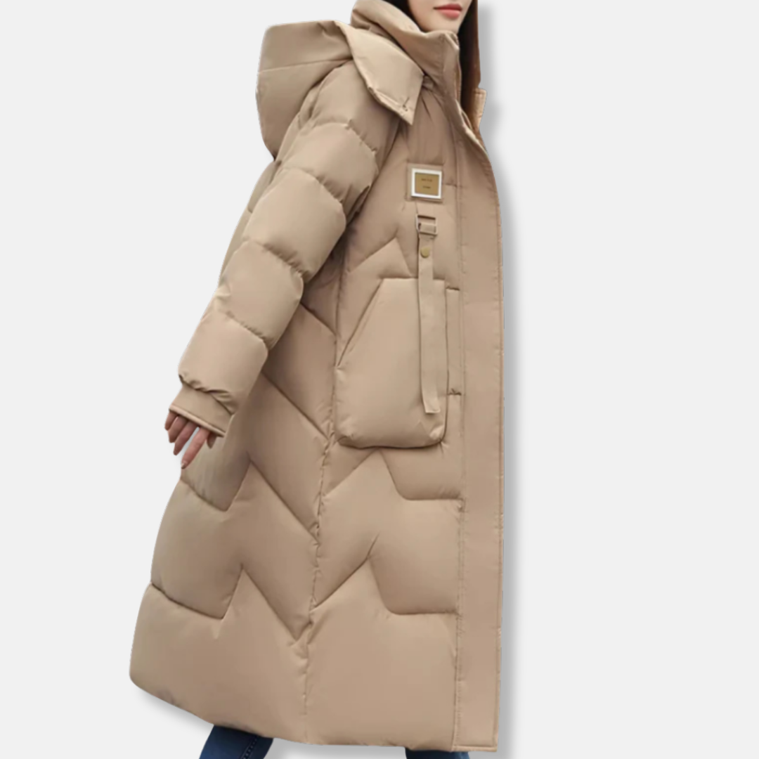 Women's quilted insulated trench coat oversized fit with hood, weather-ready lightweight padding