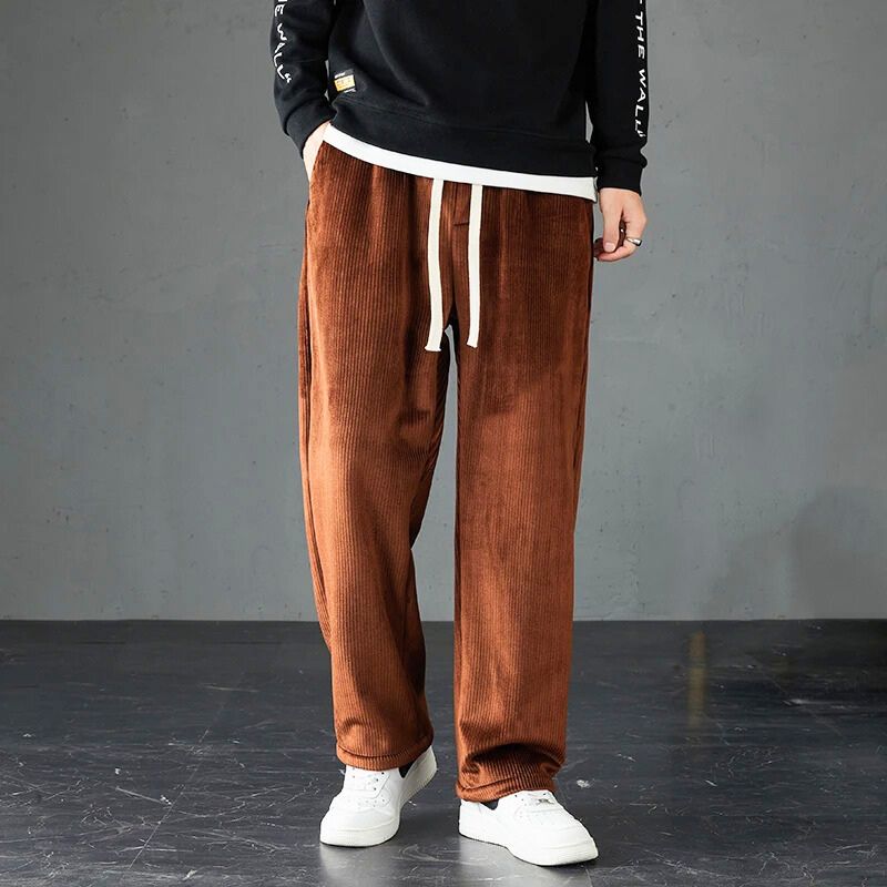 Men's corduroy joggers straight leg elastic waist relaxed fit casual everyday pants