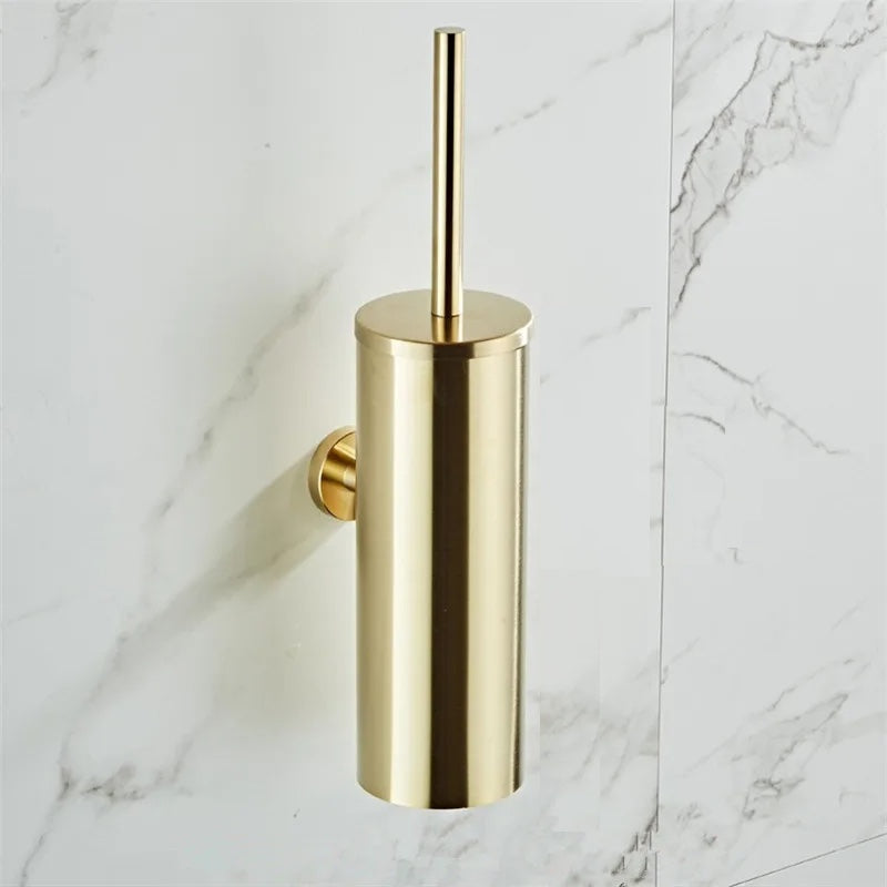 Wall-mounted stainless steel toilet brush holder, hidden modern design, rust-resistant bathroom organizer