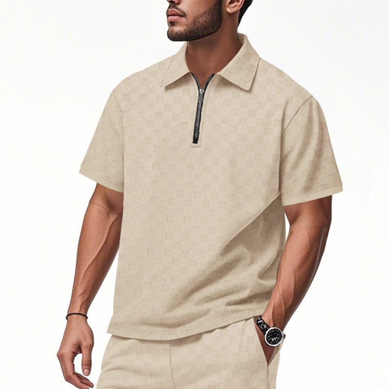 Brixton Code navy zip-collar polo and tailored shorts two-piece set for men