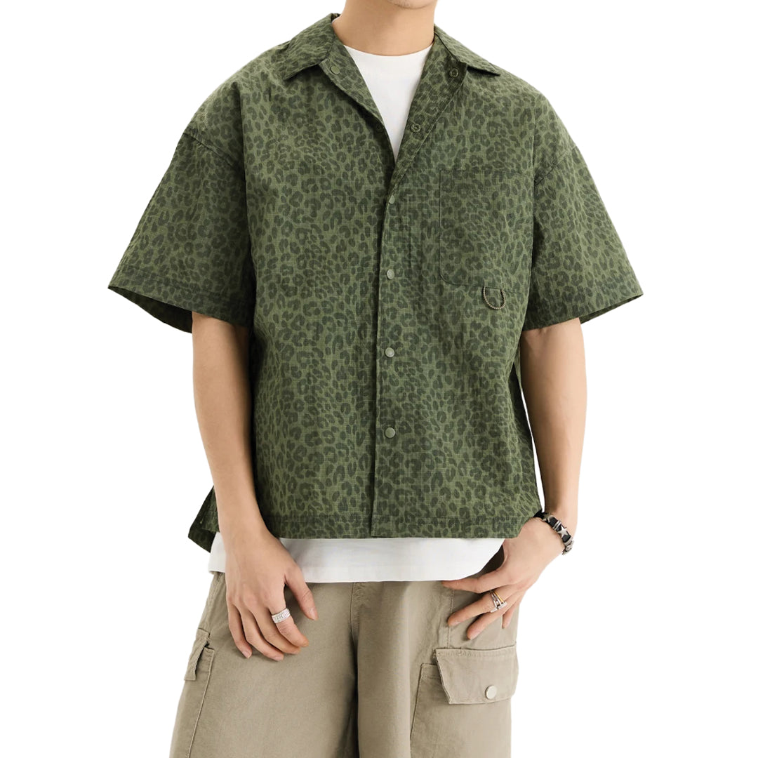 Leopard print nylon blend shirt water-resistant lightweight urban outdoor style modern palette
