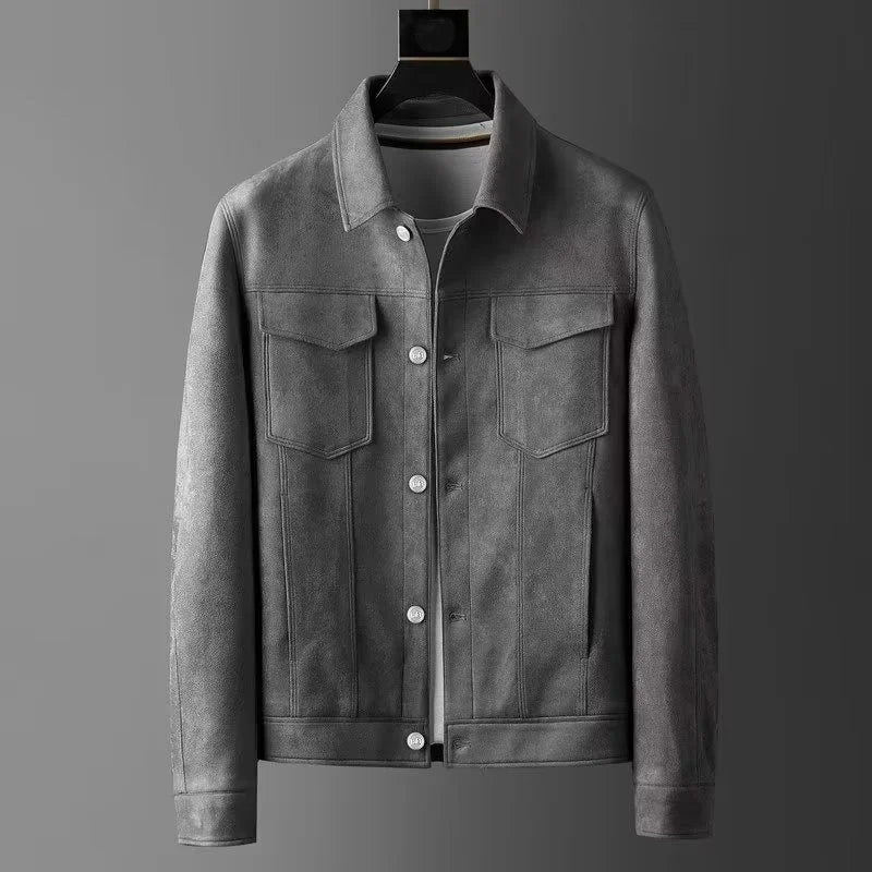 Men's slim fit tan suede Harrington jacket lightweight deerskin fleece breathable all-season outer layer