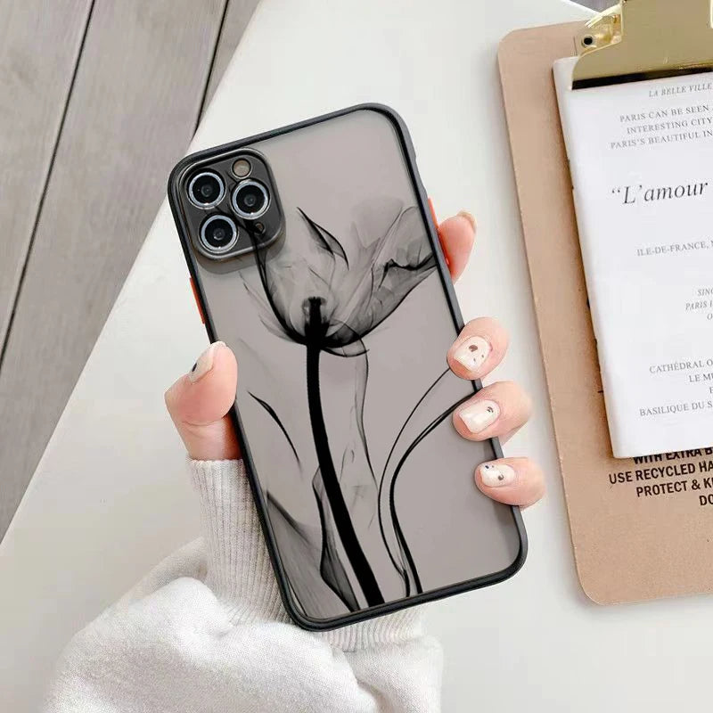Midnight Blossom iPhone case dark floral smoky matte-frost slim shock-absorbing bumper minimalist design