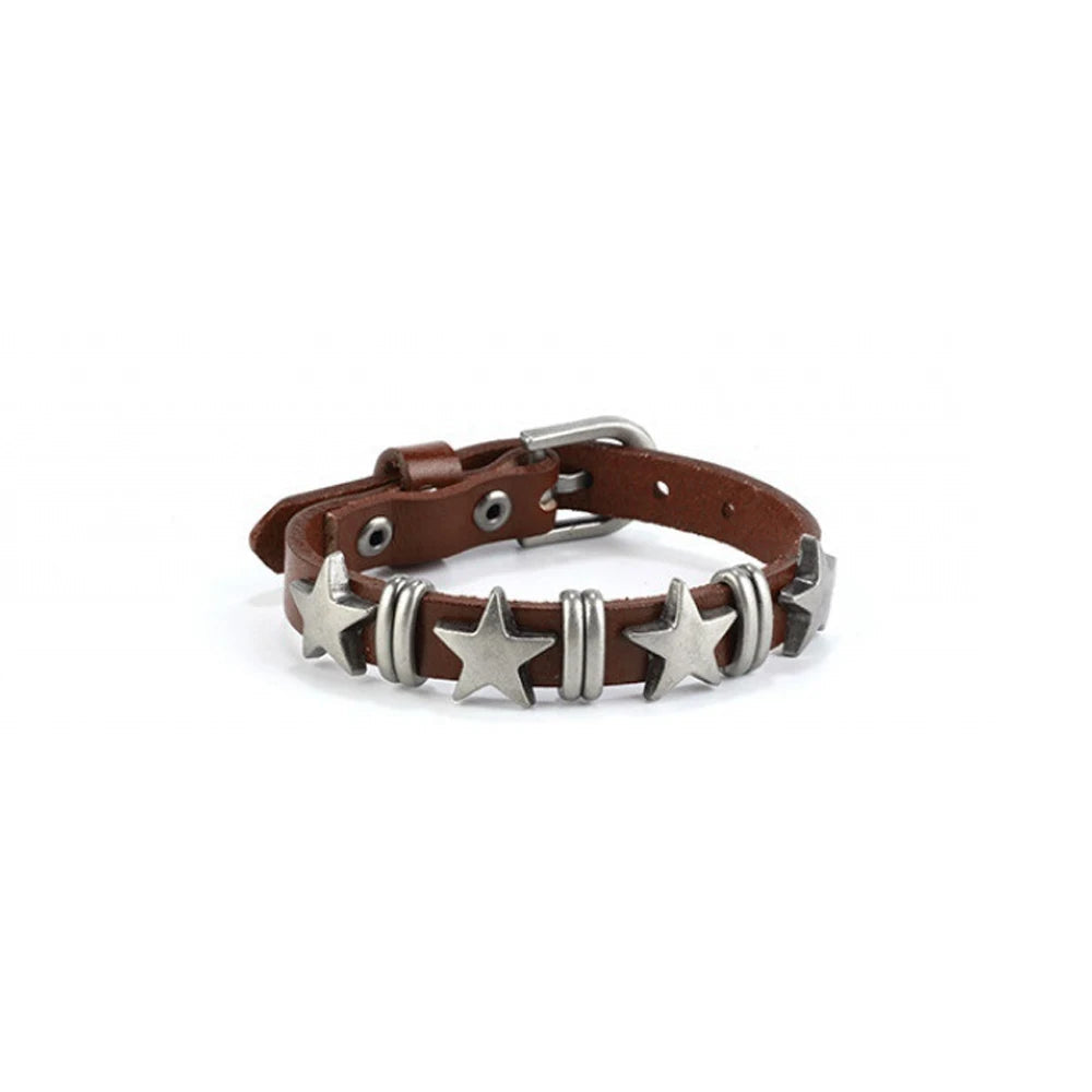 Nova stud strap bracelet full-grain leather with bold alloy star studs vintage finish adjustable