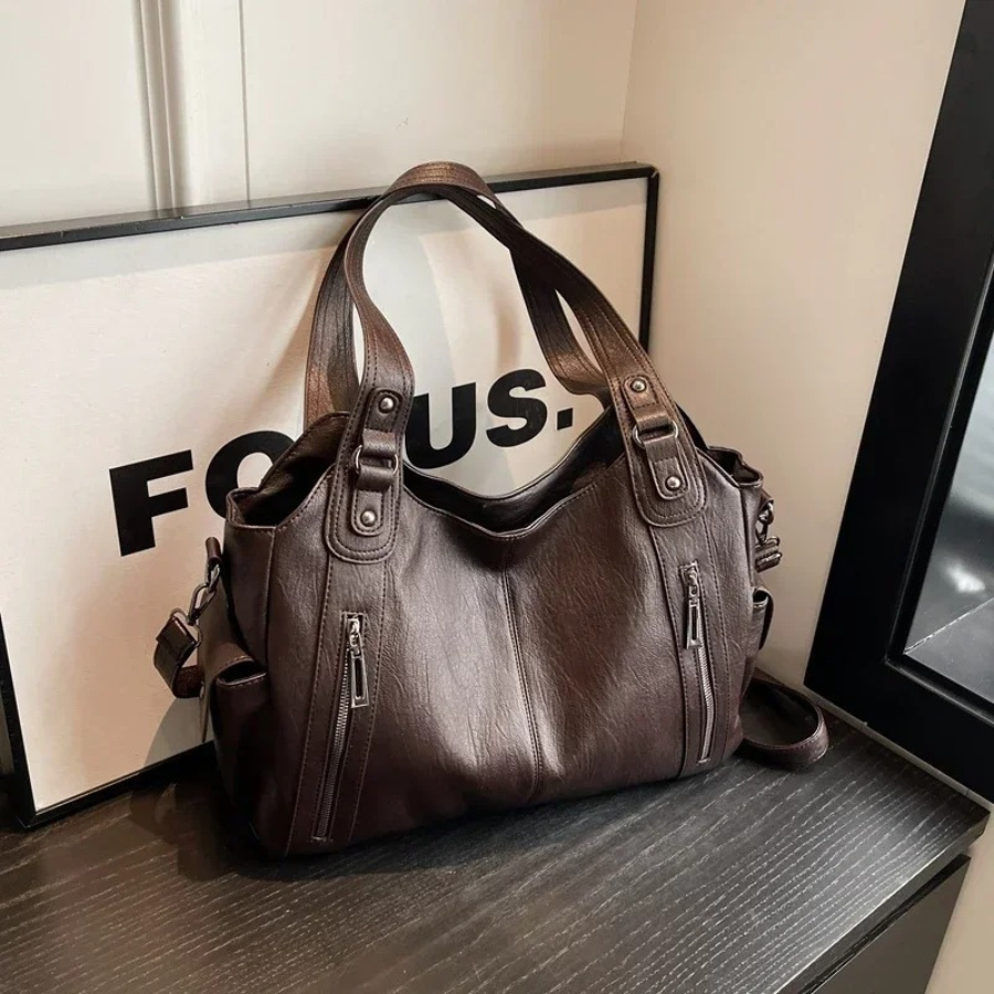 Women's multi-compartment tote handbag functional everyday shoulder bag for organized on-the-go style