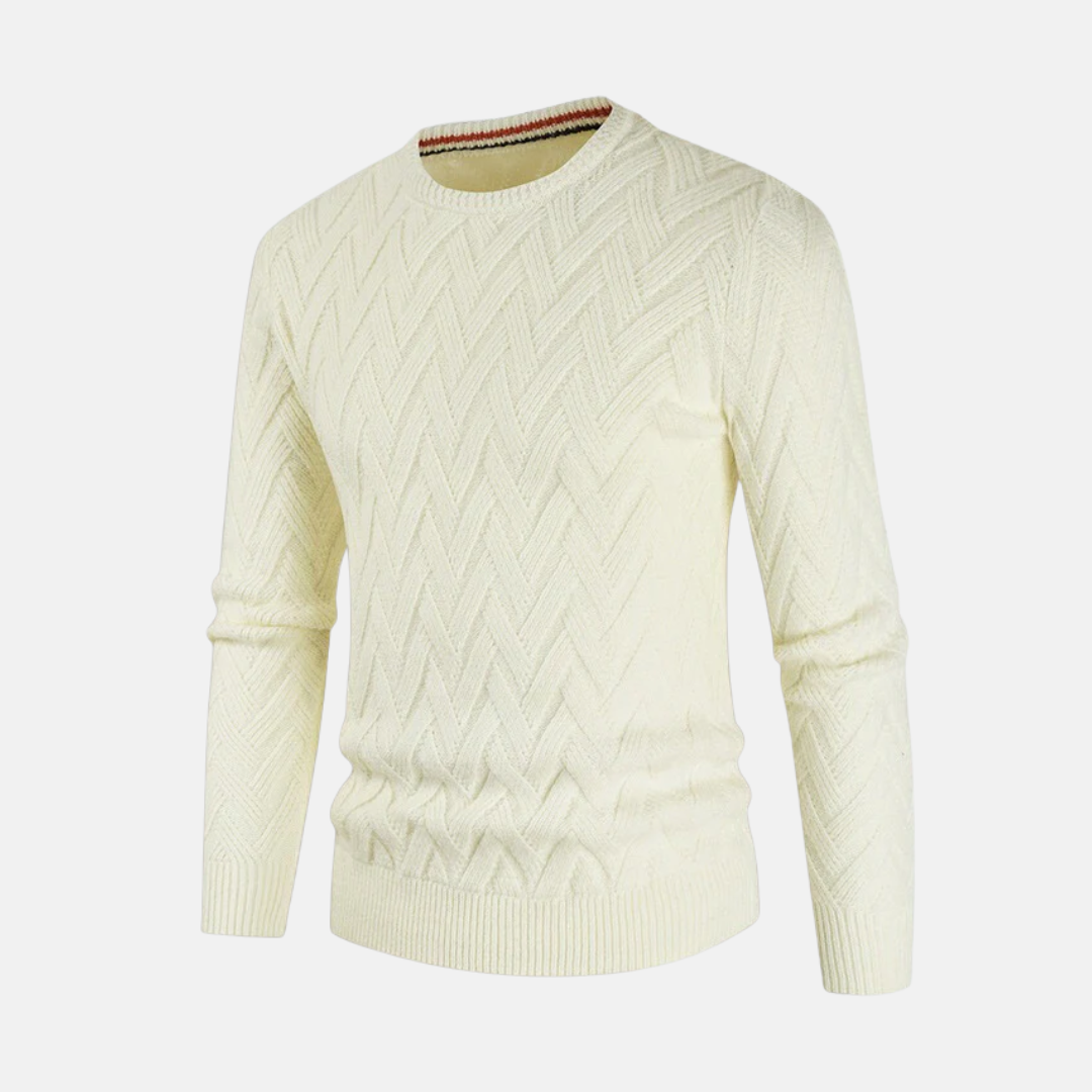 Men's wool crew neck sweater chevron knit texture classic fit versatile fall pullover