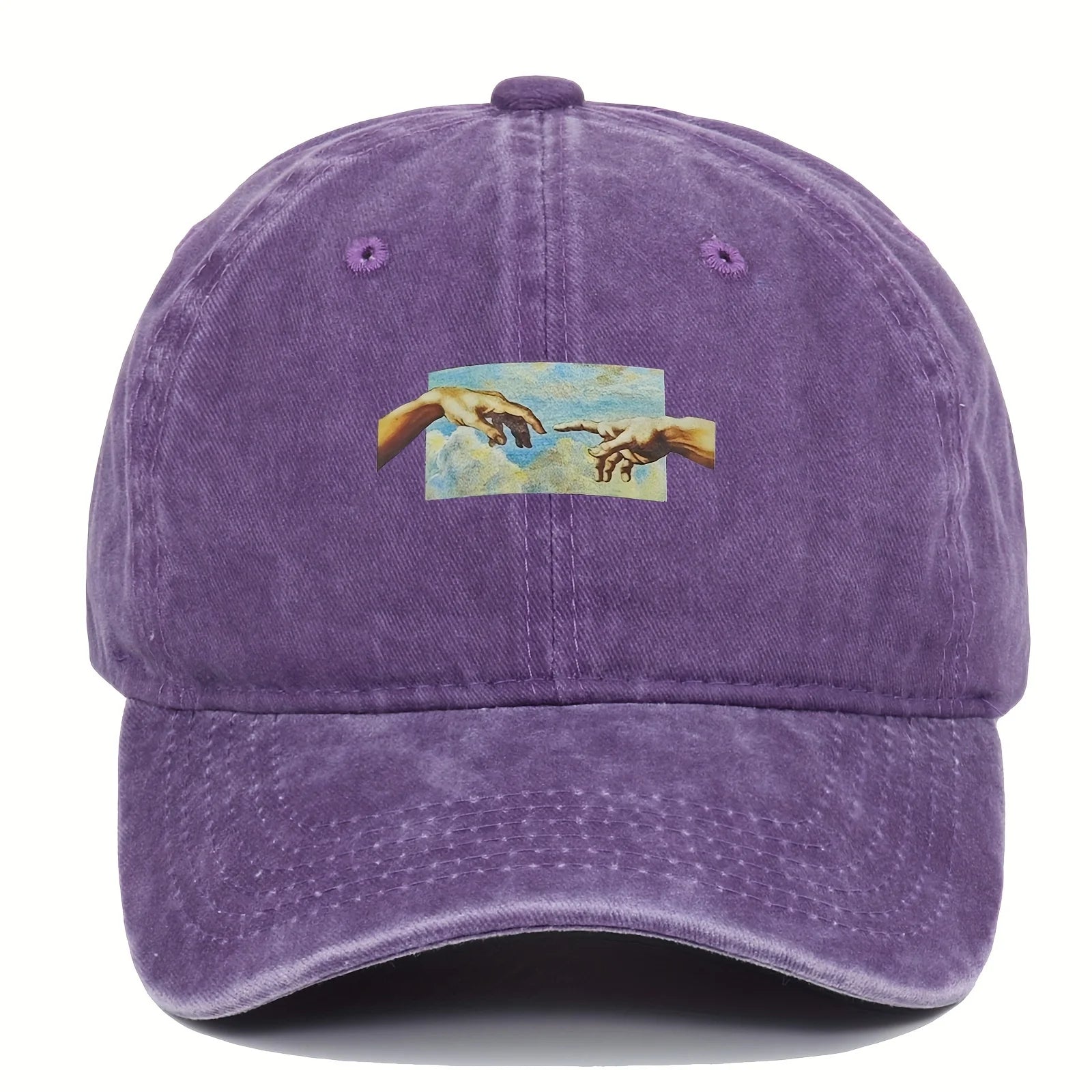 Renaissance washed cotton cap unisex adjustable buckle pre-curved brim Creation of Adam panel art print
