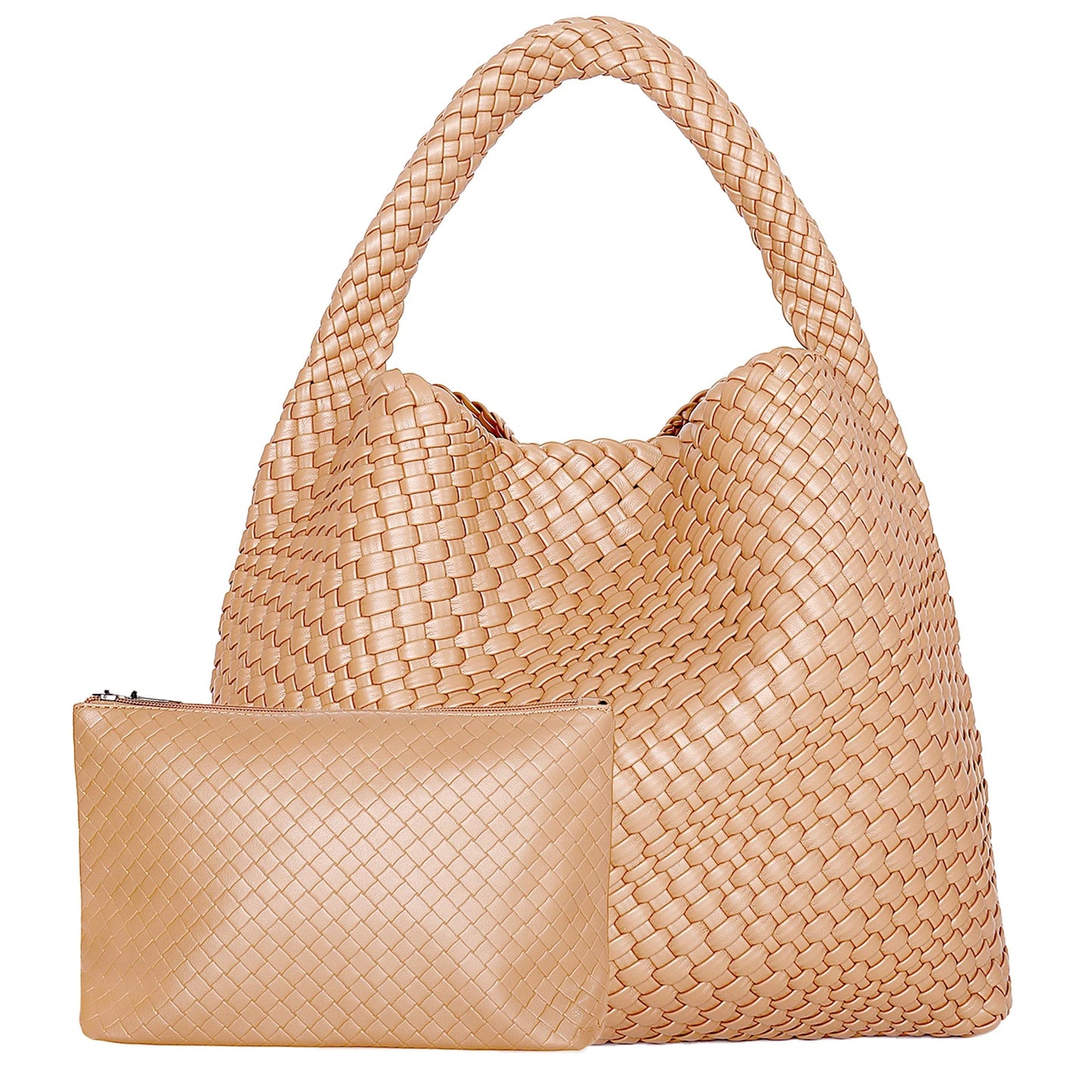 Renza vegan leather woven tote bag beige basketweave shoulder bag with magnetic closure