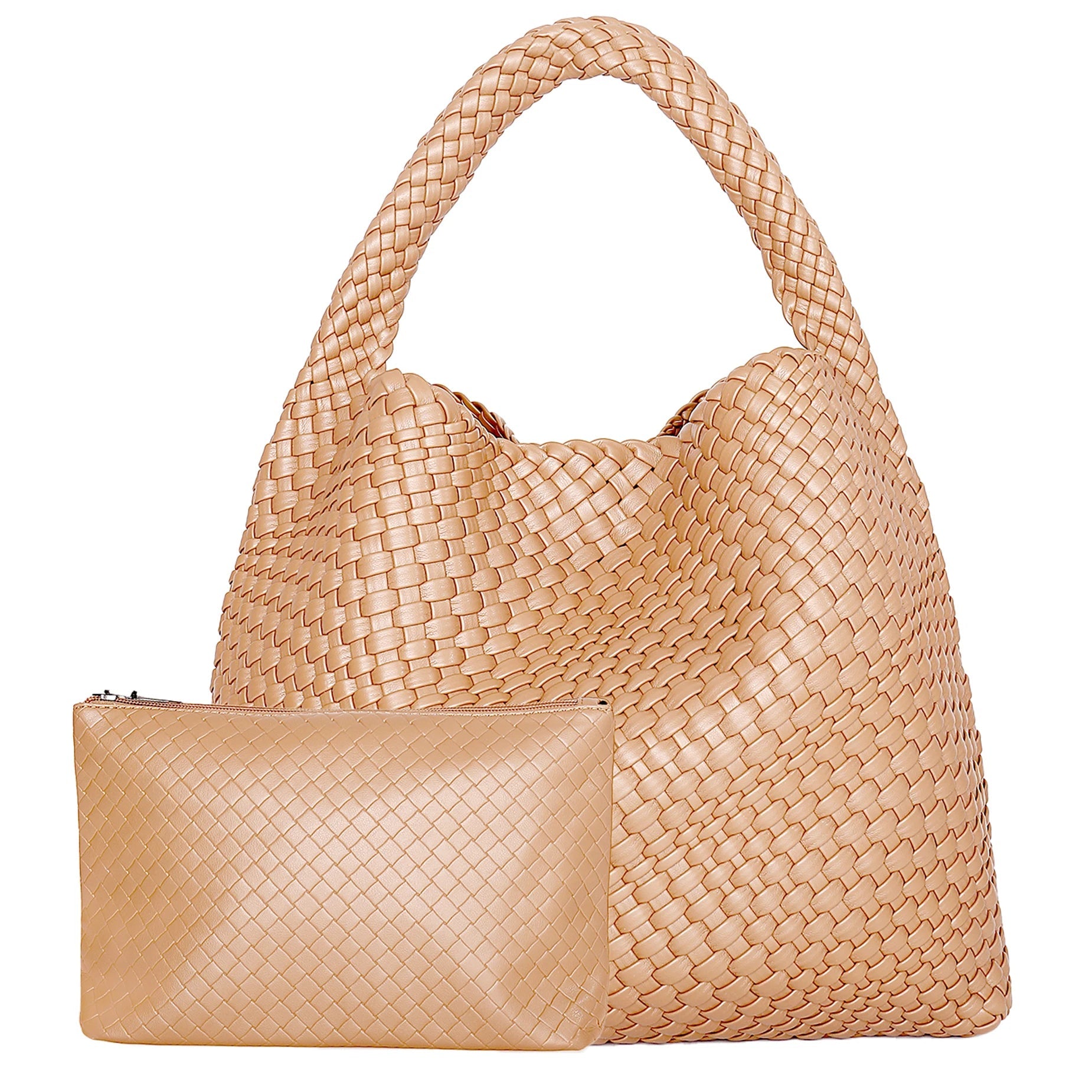 Renza vegan leather woven tote bag beige basketweave shoulder bag with magnetic closure