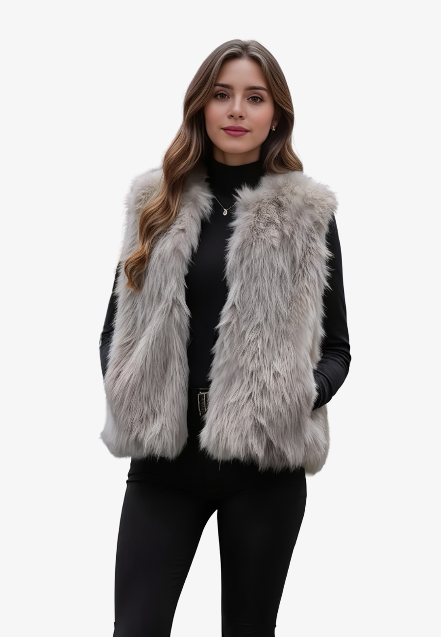 Women's soft faux fur vest sleeveless open-front cozy chic layering piece for modern elegant style