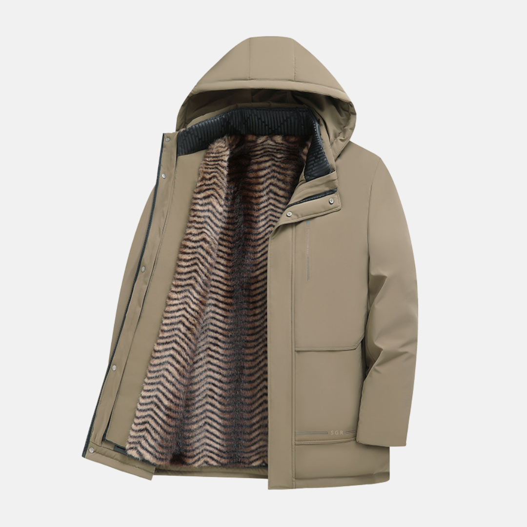 Men's hooded parka jacket weather-resistant shell detachable plush lining winter coat urban style