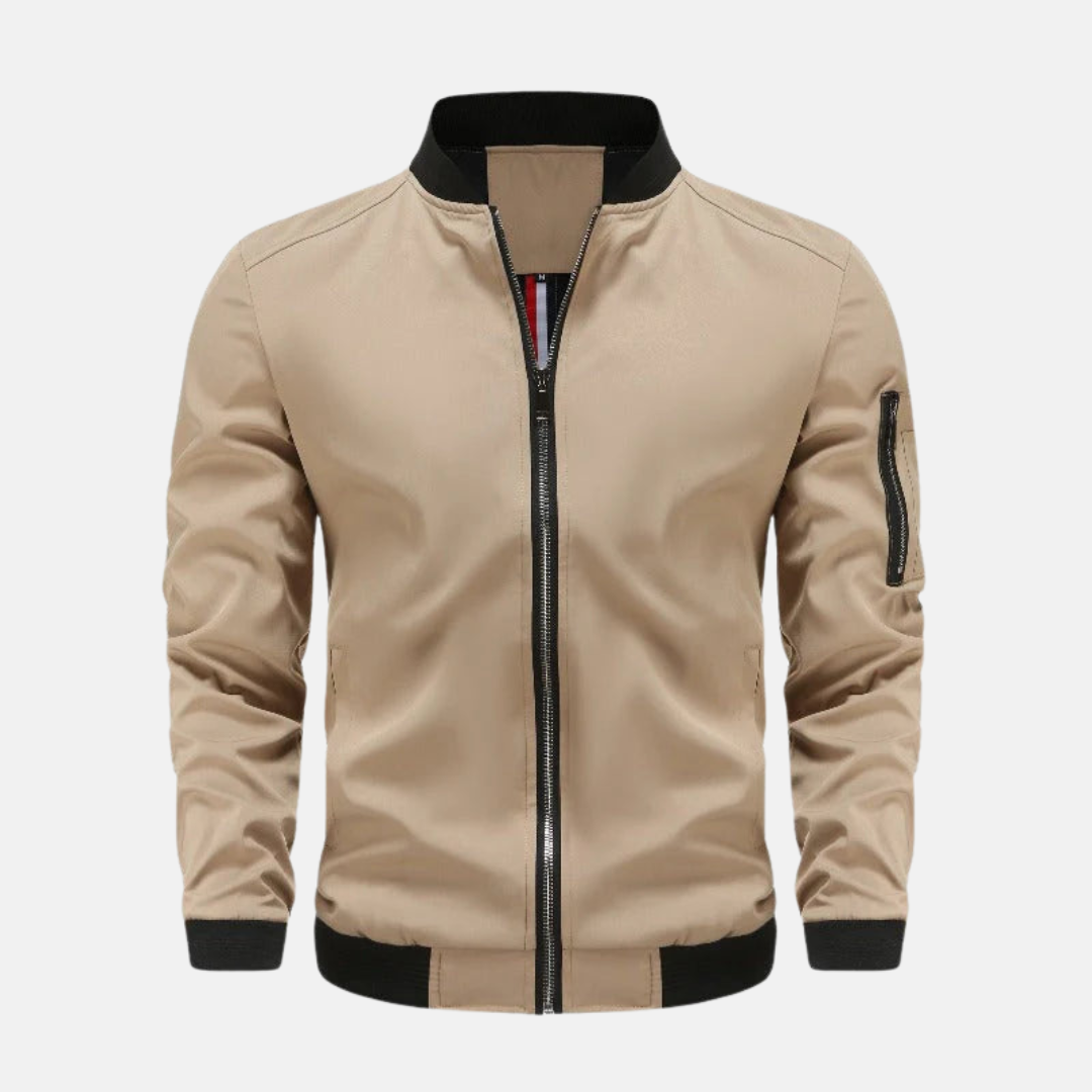 Men's lightweight bomber jacket regular fit smooth fabric with zippered sleeve pocket urban style